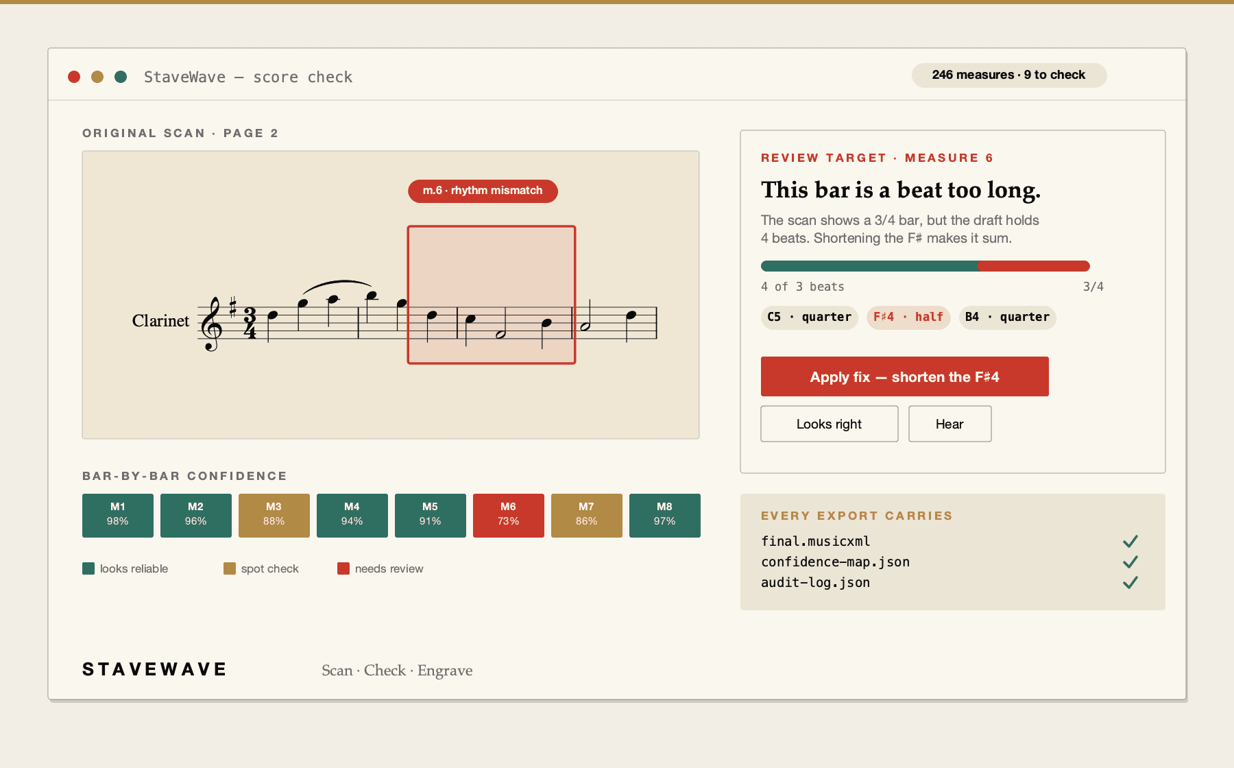 StaveWave converting sheet music to MusicXML ready for Dorico import.