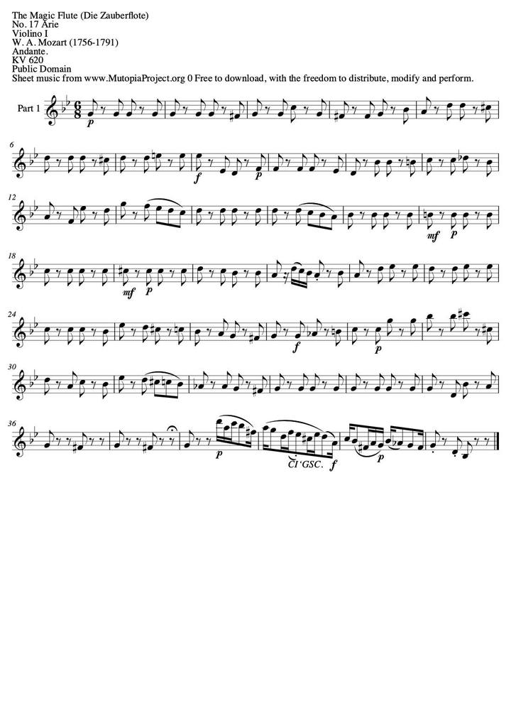 StaveWave result: The Magic Flute, No. 17 (Violino I)