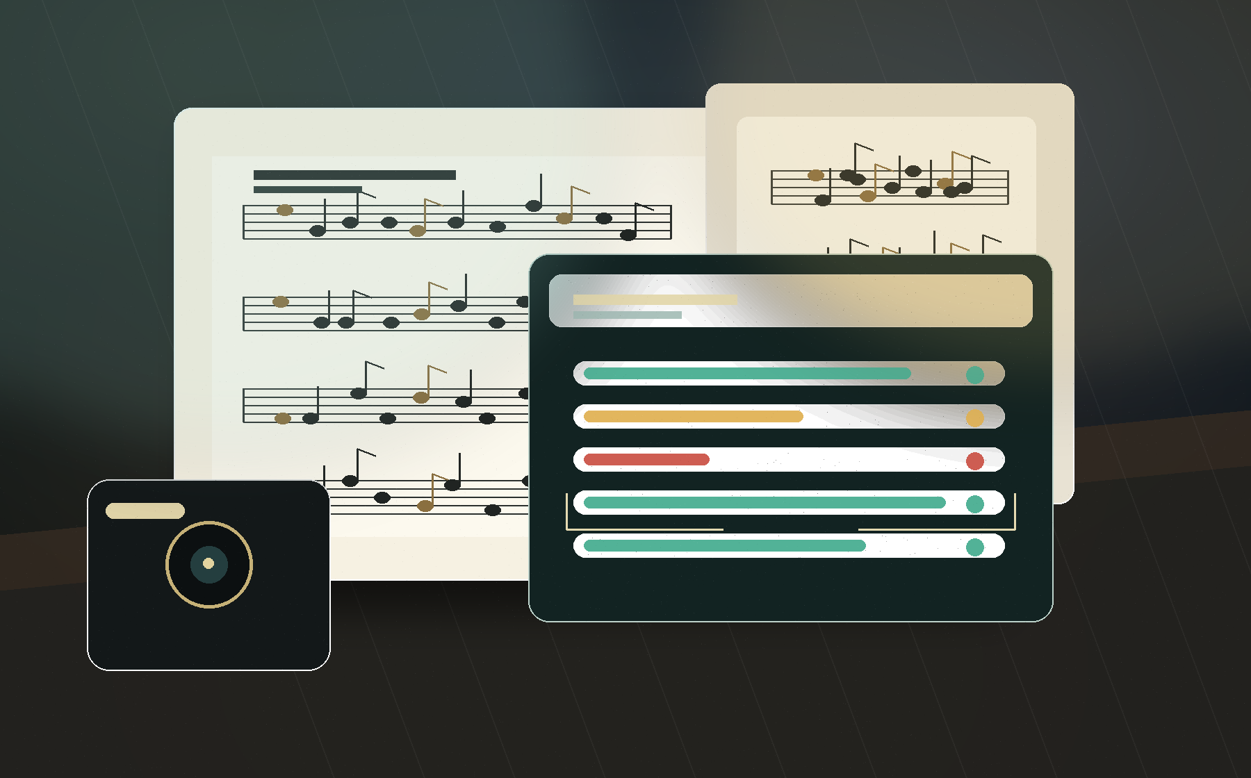 A scanned music score with StaveWave confidence analysis overlays